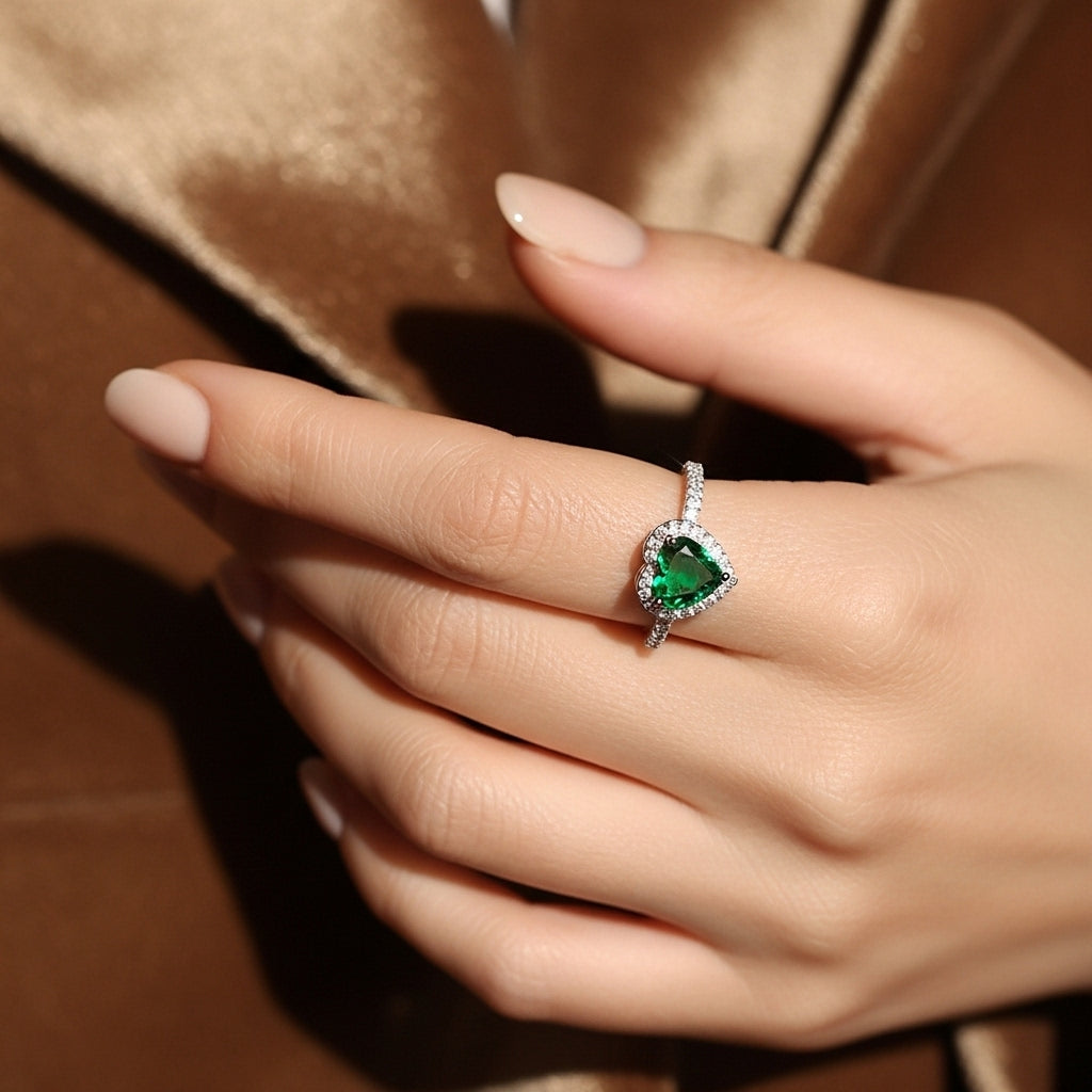 Emerald Heart Halo Ring