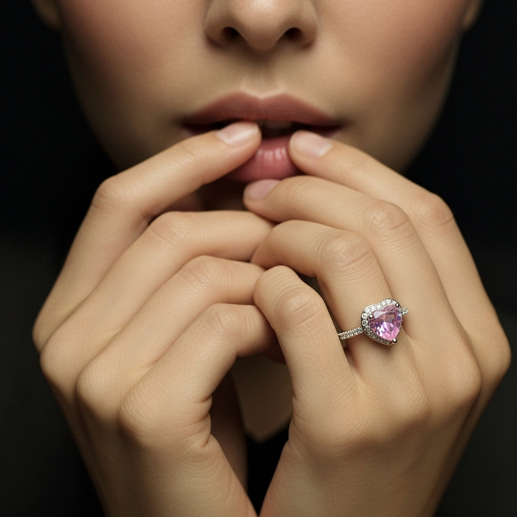 Pink Heart Halo Ring