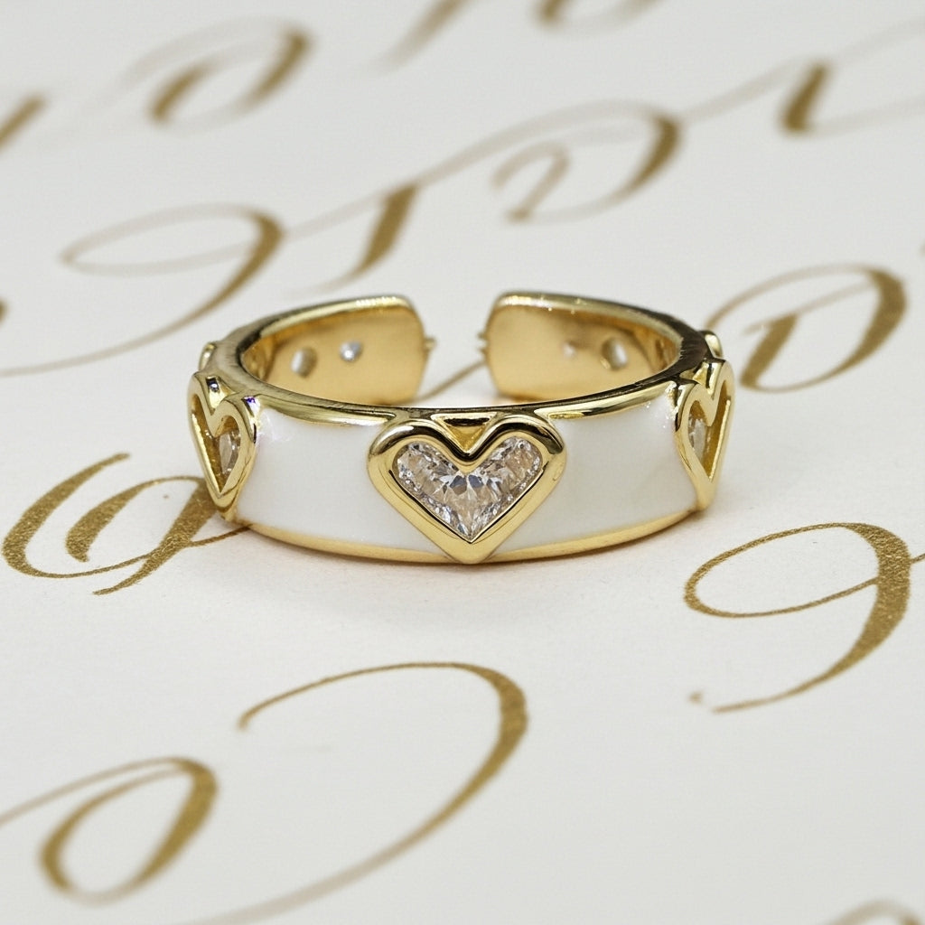 White Enamel Heart Ring