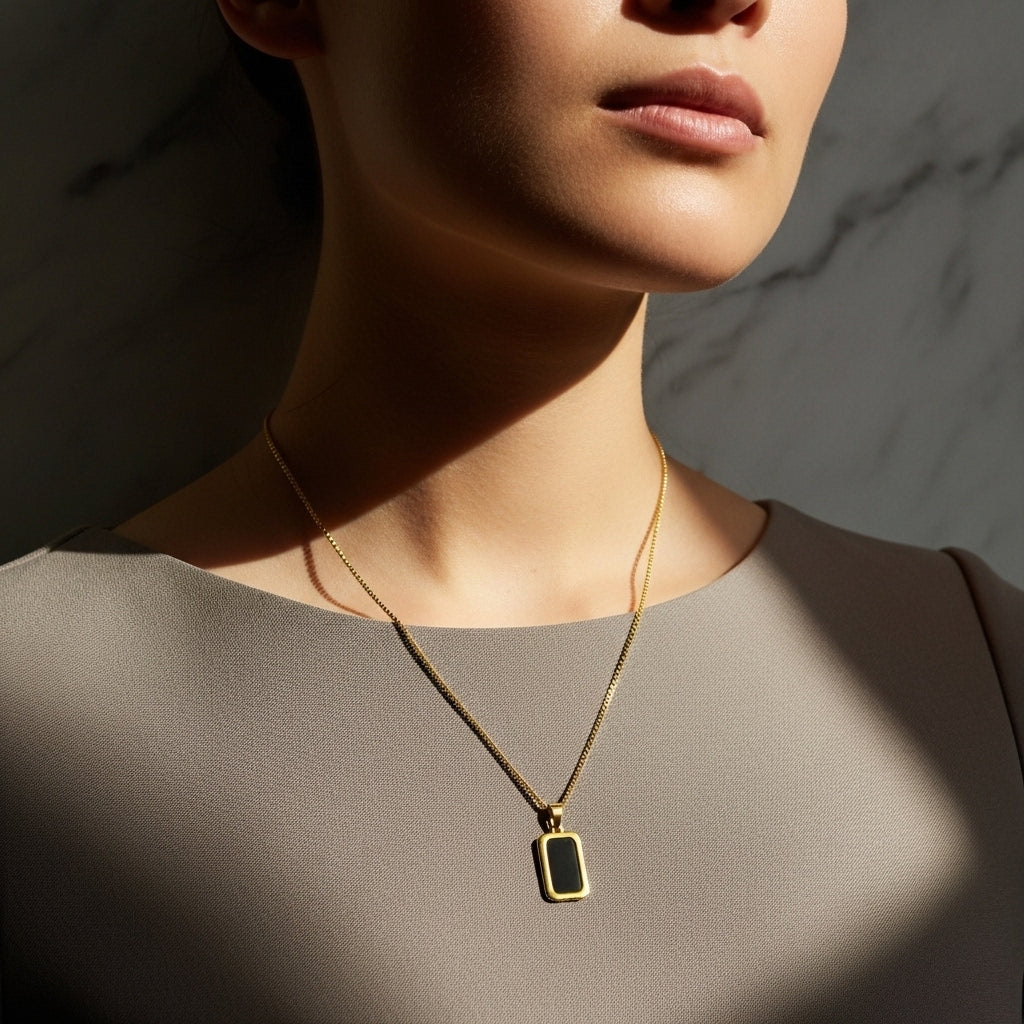 Black Onyx Rectangle Necklace