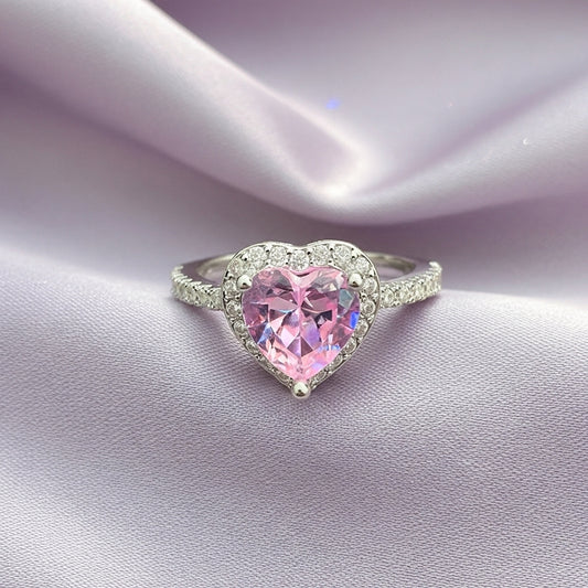 Pink Heart Halo Ring