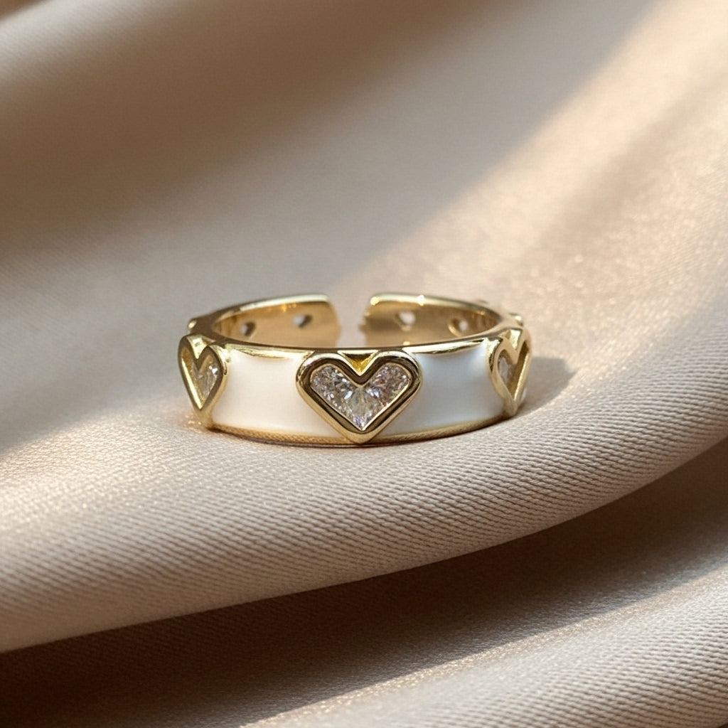 White Enamel Heart Ring