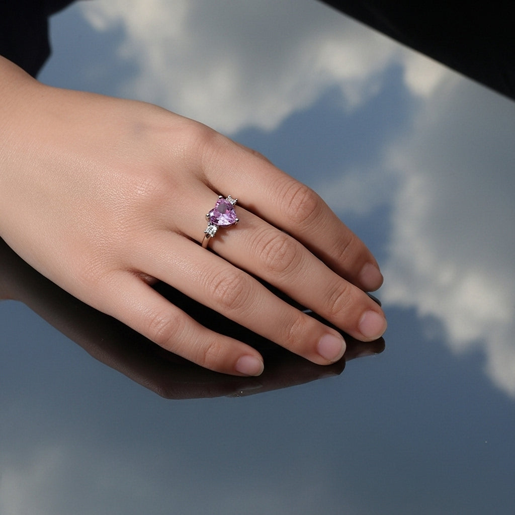 Pink Heart Solitaire Ring