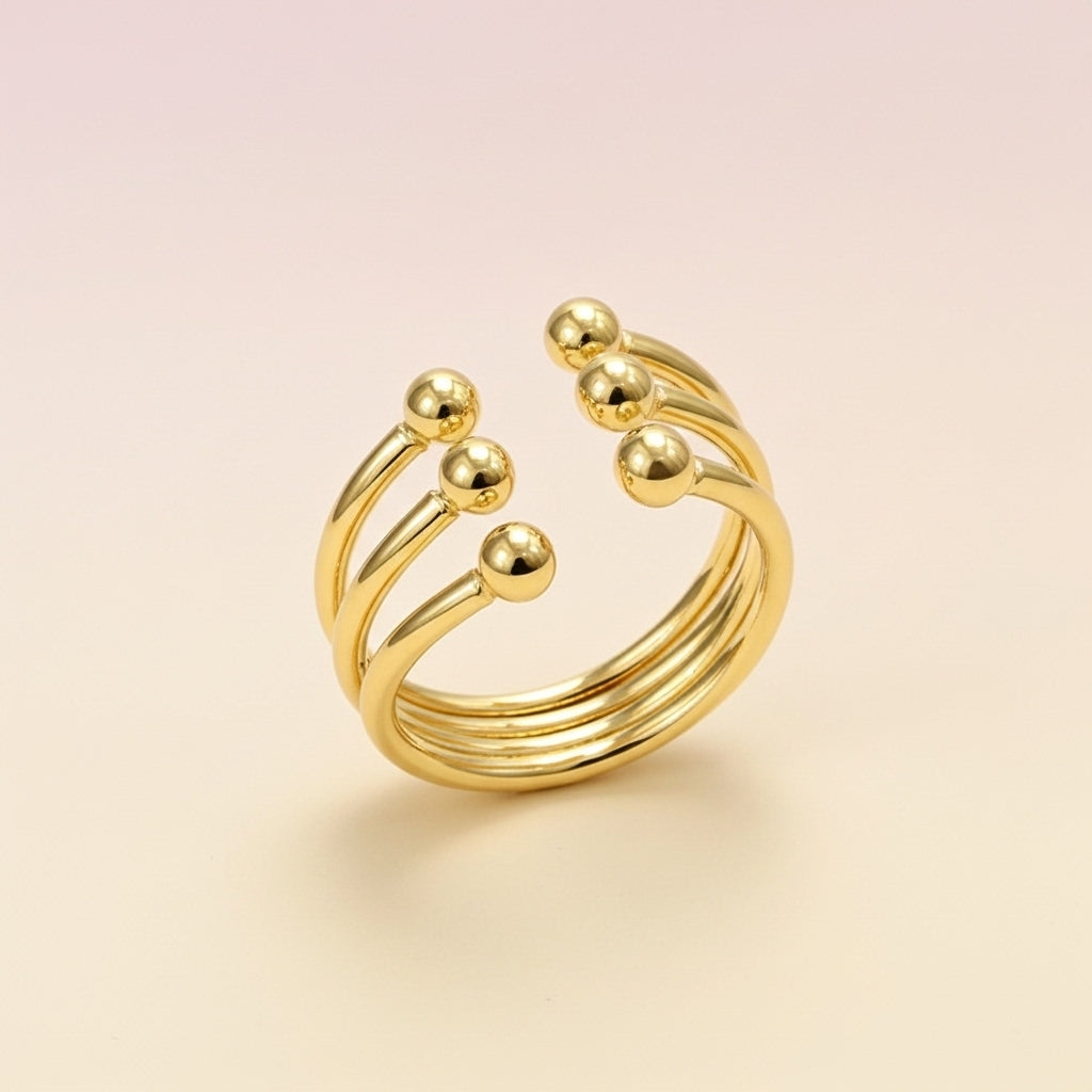 Gold Triple Ball Ring