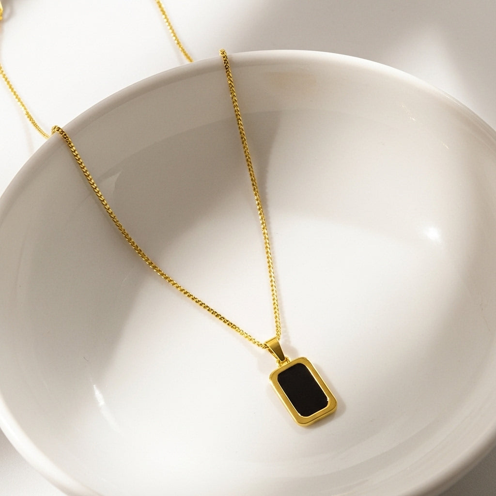 Black Onyx Rectangle Necklace