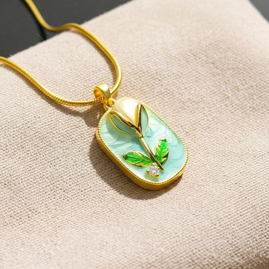 Pearl Leaf Enamel Necklace