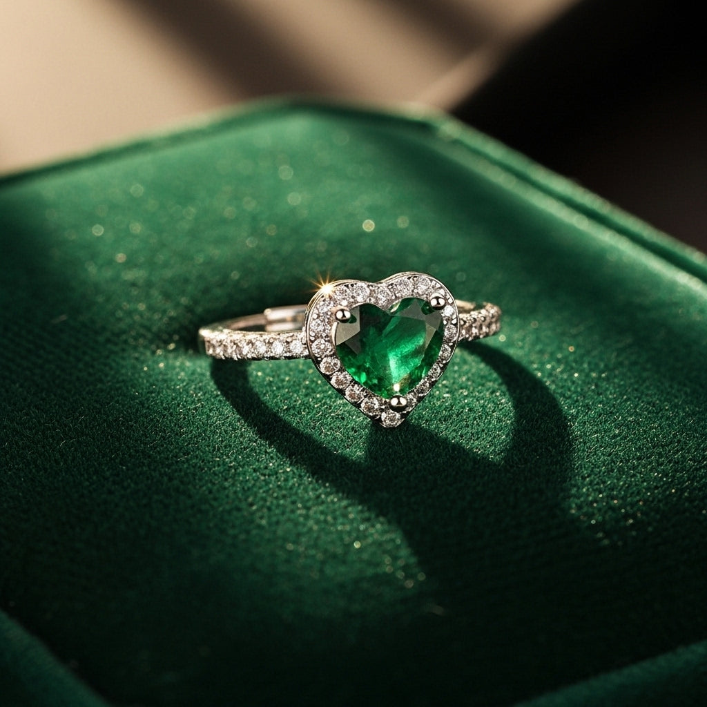Emerald Heart Halo Ring