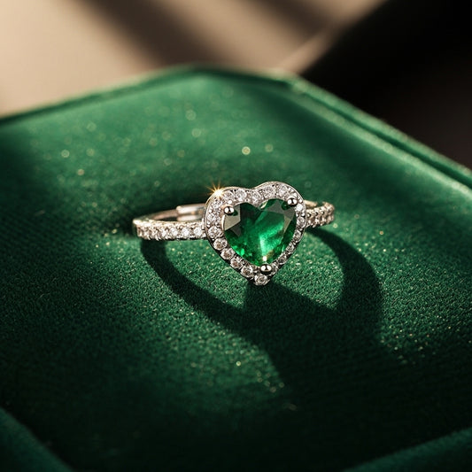 Emerald Heart Halo Ring