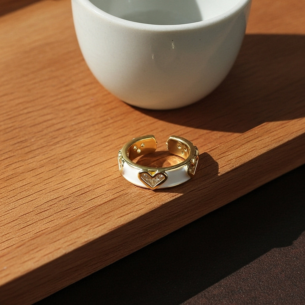 White Enamel Heart Ring