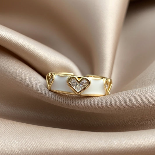 White Enamel Heart Ring