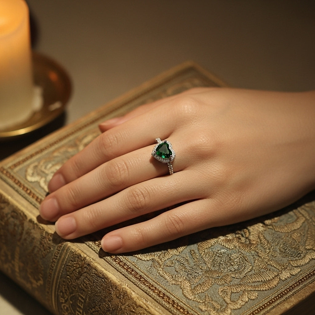Emerald Heart Halo Ring