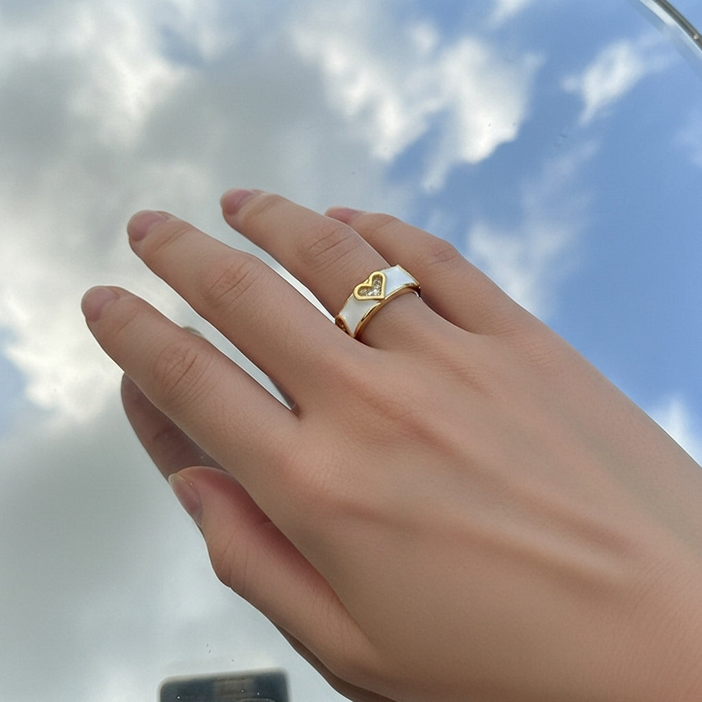 White Enamel Heart Ring