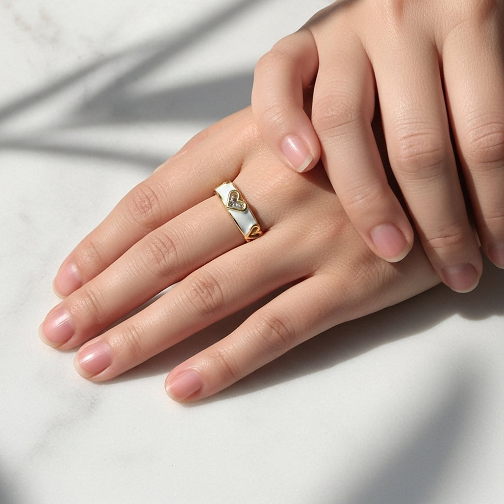 White Enamel Heart Ring