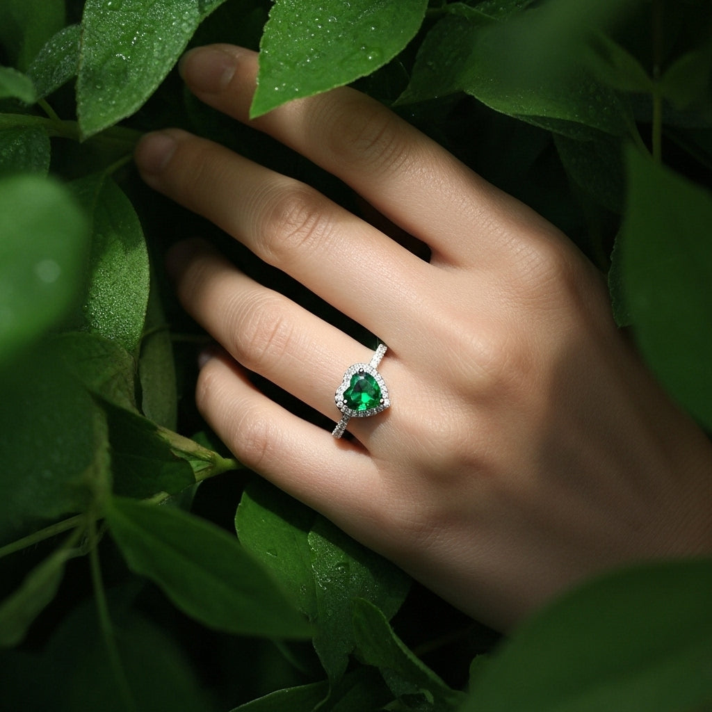Emerald Heart Halo Ring