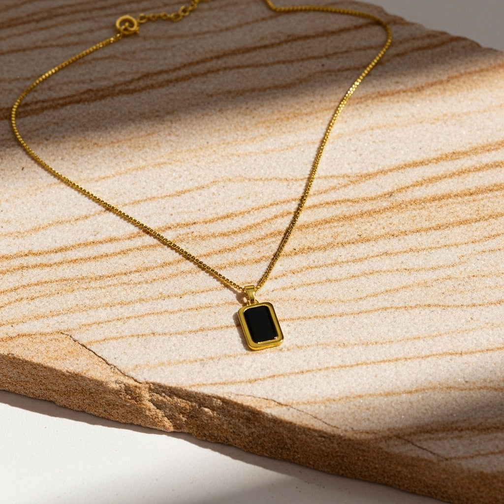Black Onyx Rectangle Necklace