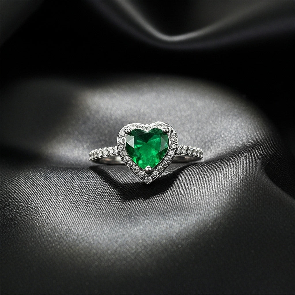 Emerald Heart Halo Ring
