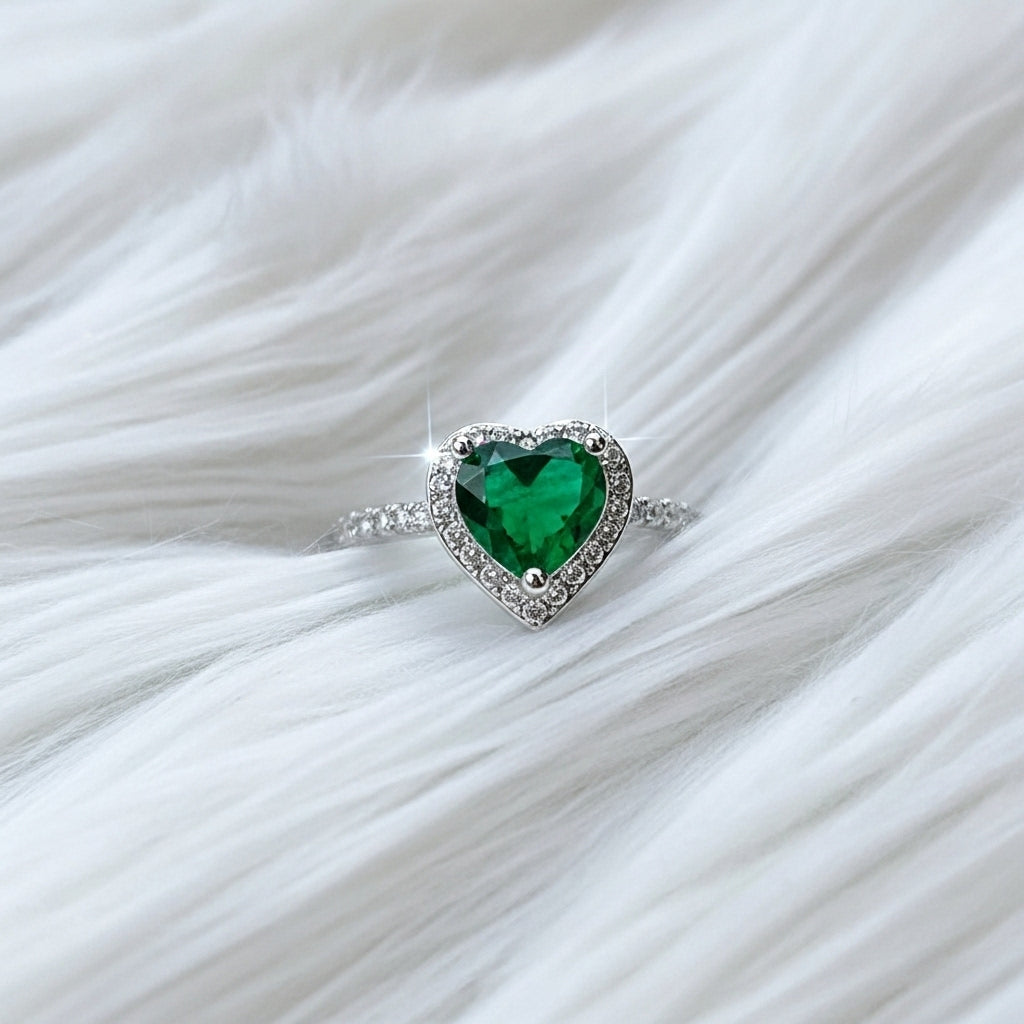 Emerald Heart Halo Ring