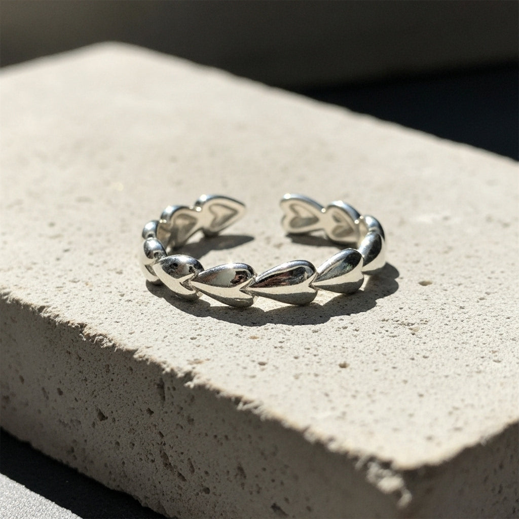 Silver Heart Chain Ring