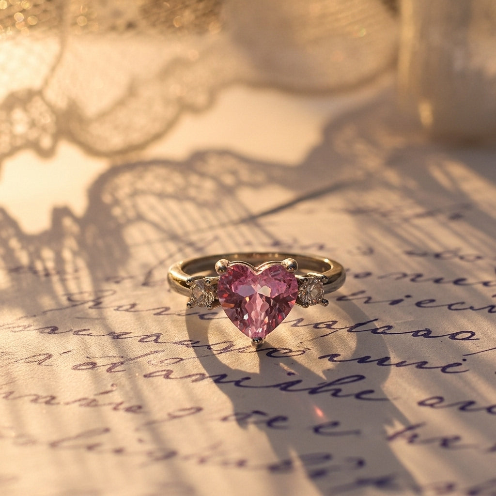 Pink Heart Solitaire Ring