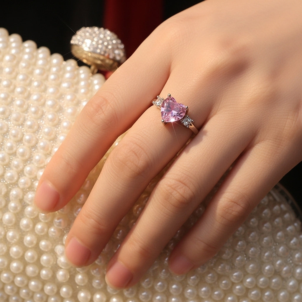 Pink Heart Solitaire Ring