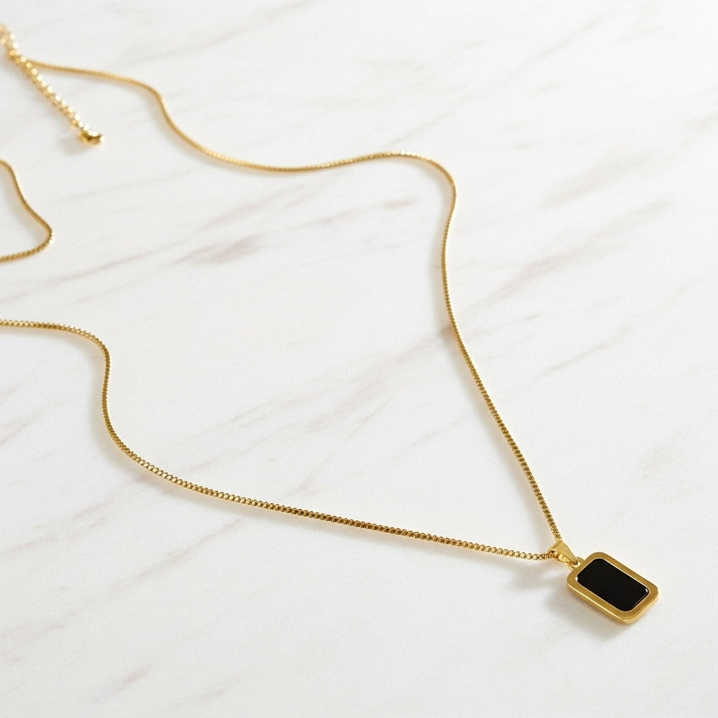 Black Onyx Rectangle Necklace
