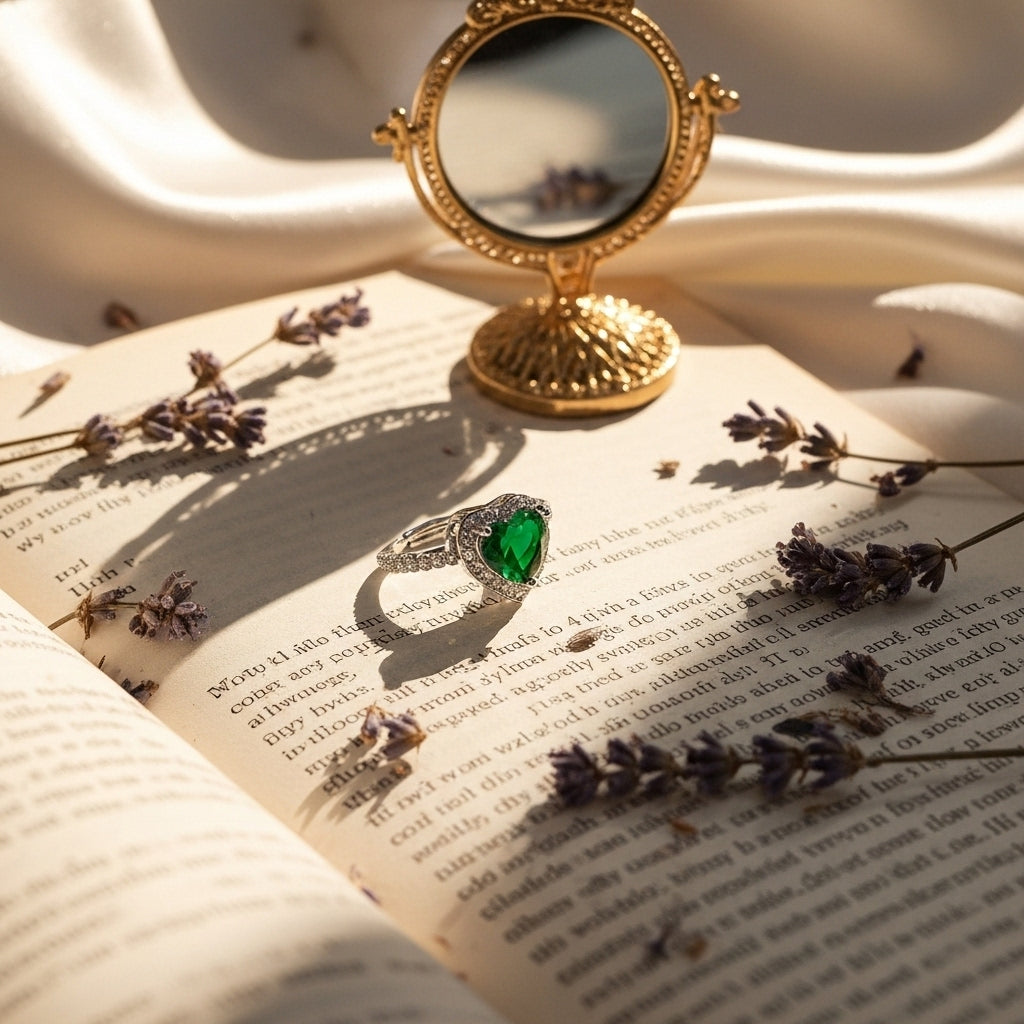 Emerald Heart Halo Ring