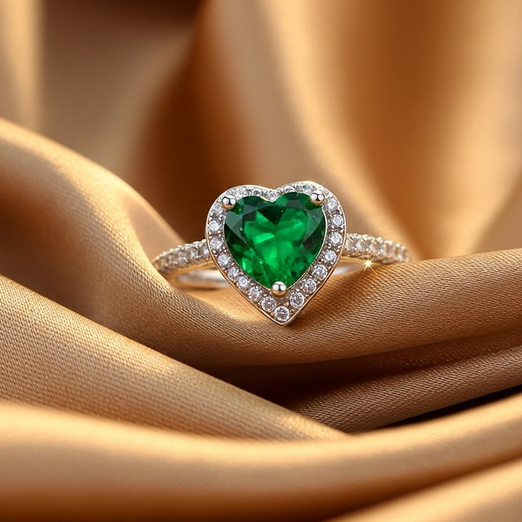 Emerald Heart Halo Ring