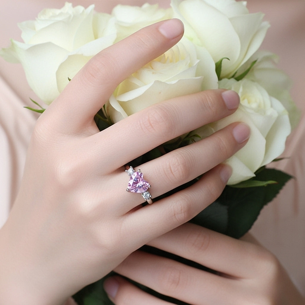 Pink Heart Solitaire Ring