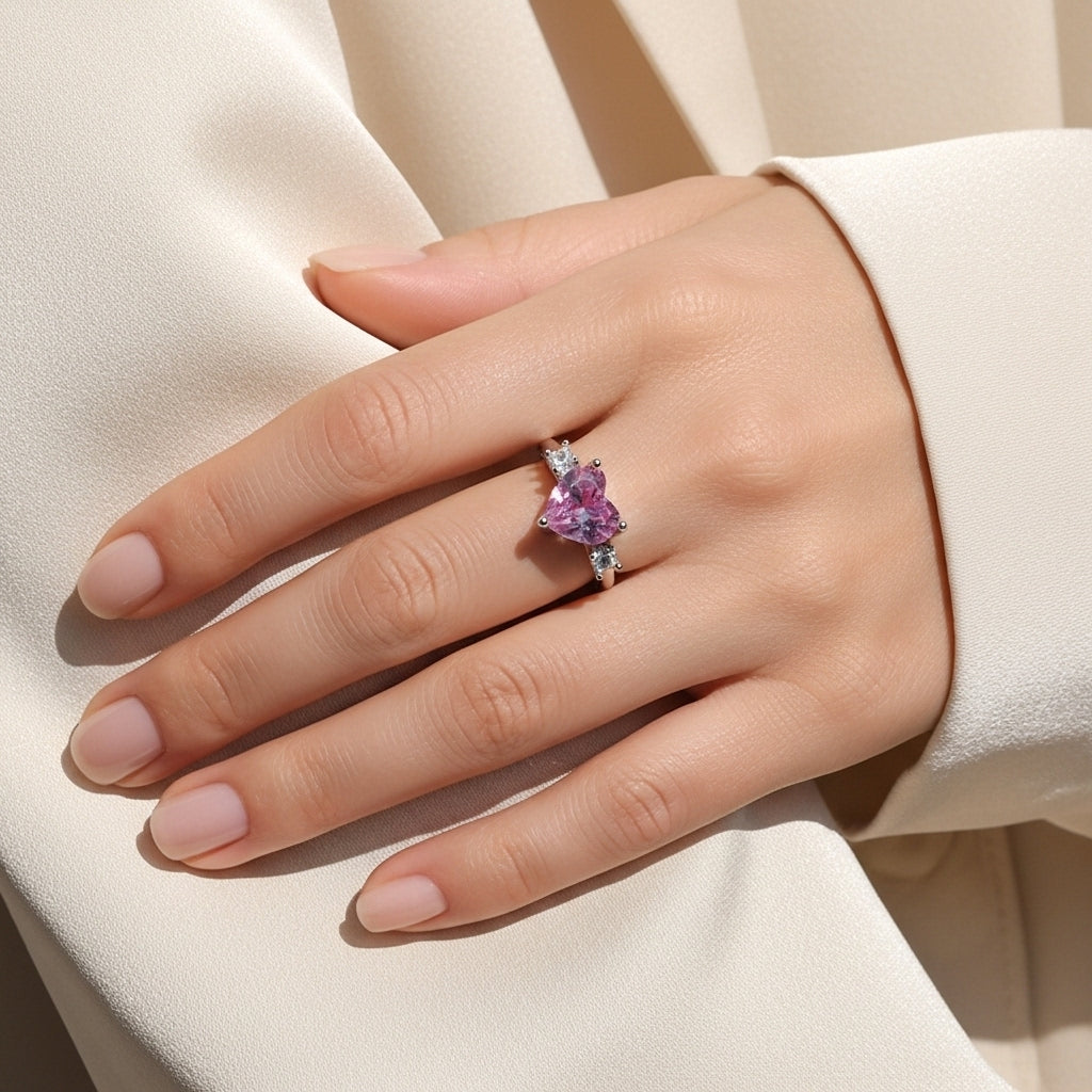Pink Heart Solitaire Ring