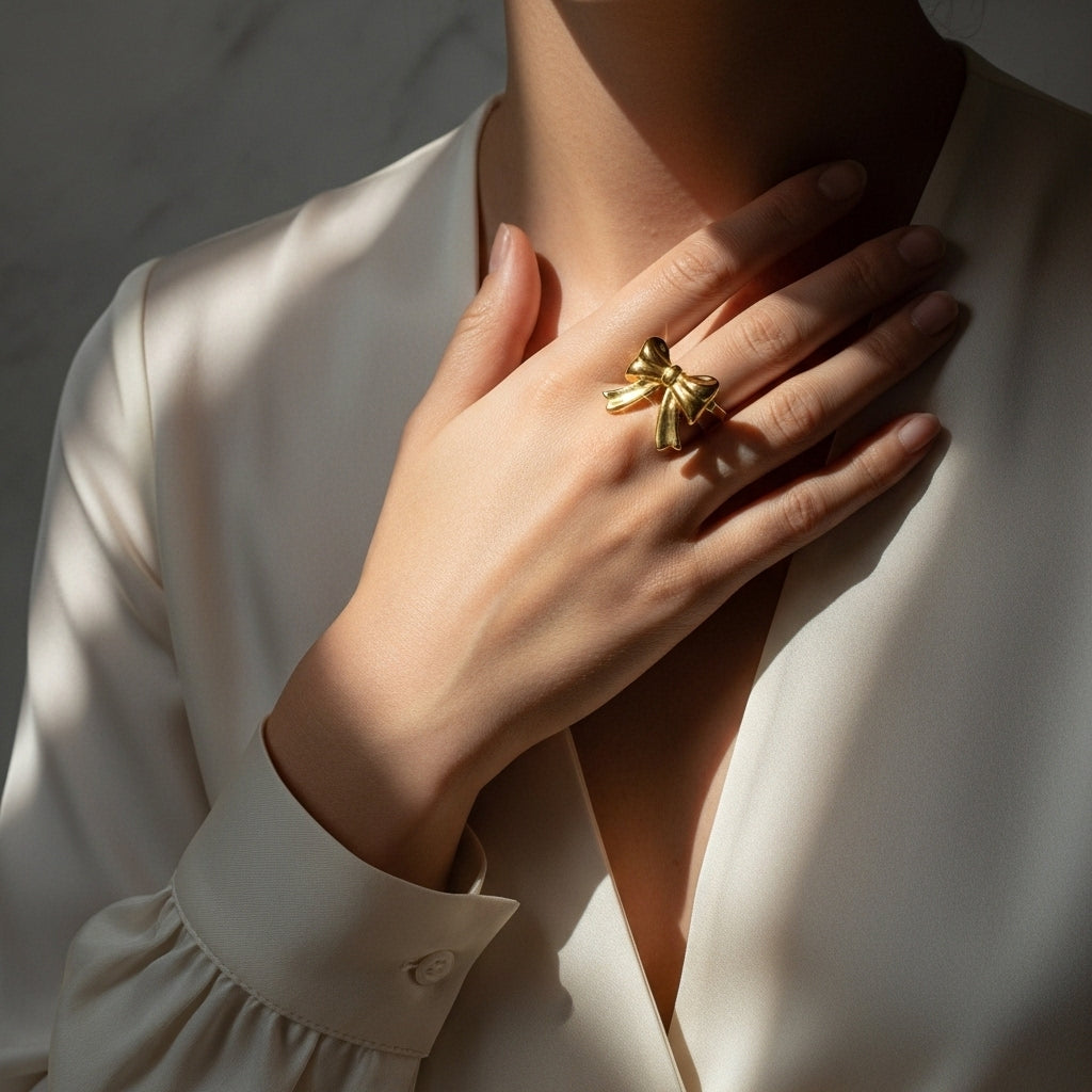 Gold Ribbon Bow Ring
