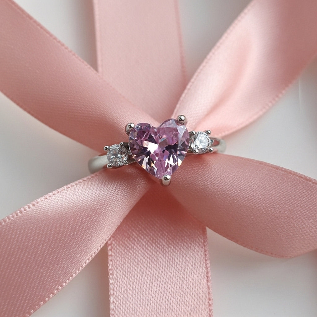 Pink Heart Solitaire Ring